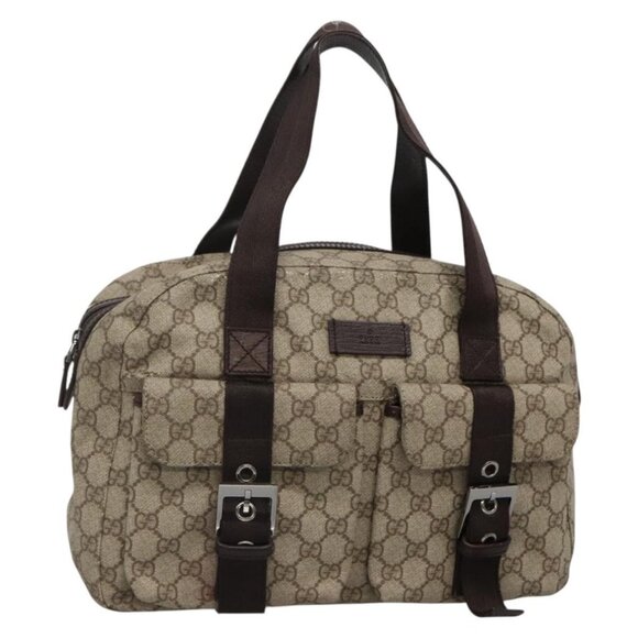 GUCCI GG Supreme Hand Bag PVC Beige Silver 140959 Auth bs28441 - Picture 1 of 16